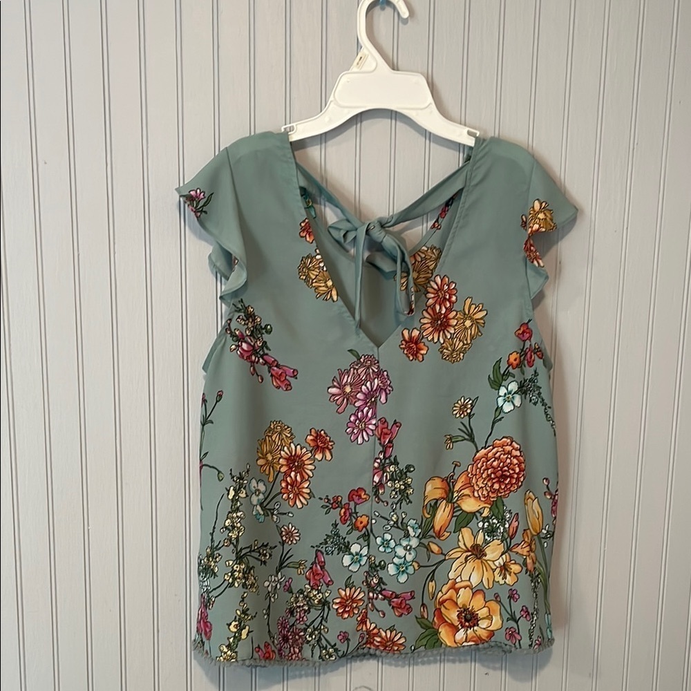 Twine & String Ruffled Sage Green Floral Flutter Sleeve Blouse | XL JRS - Picture 5 of 9